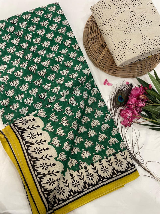 Cotton Mul Mul Hand Block Printed Sarees
