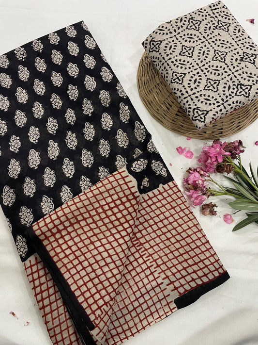 Cotton Mul Mul Hand Block Printed Sarees