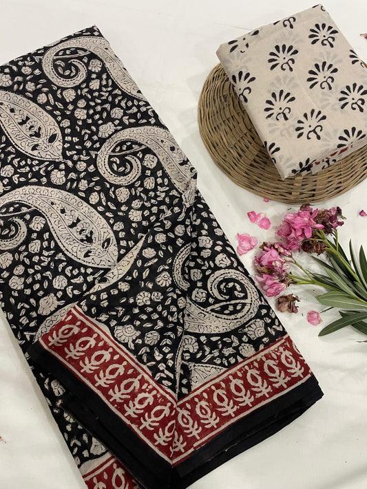 Cotton Mul Mul Hand Block Printed Sarees
