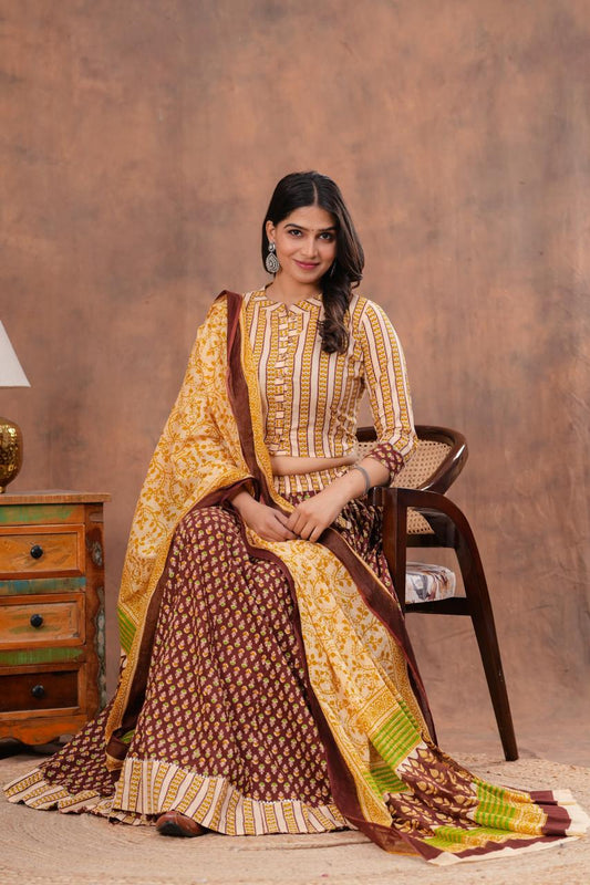 Top & Skirt With Mul Mul Dupatta