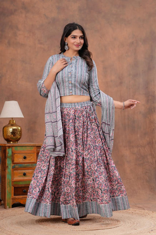 Top & Skirt With Mul Mul Dupatta