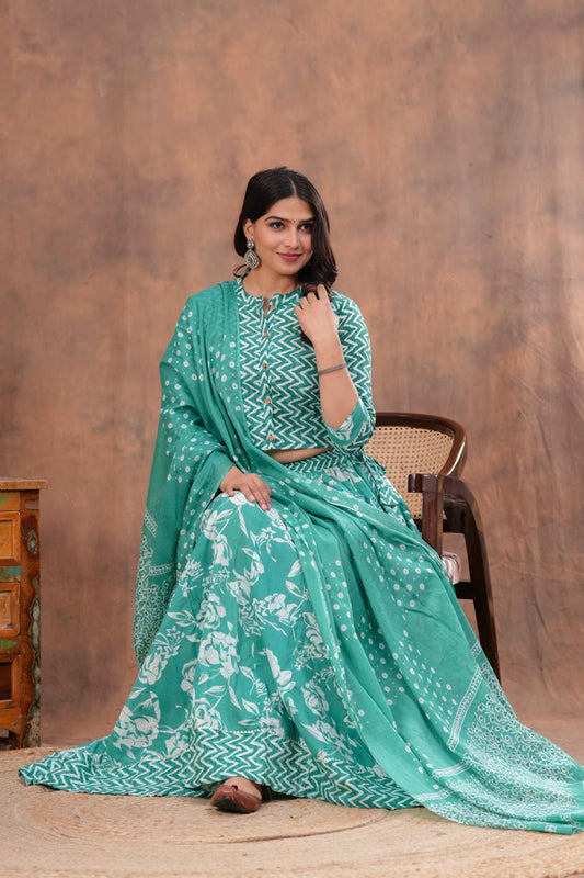 Top & Skirt With Mul Mul Dupatta