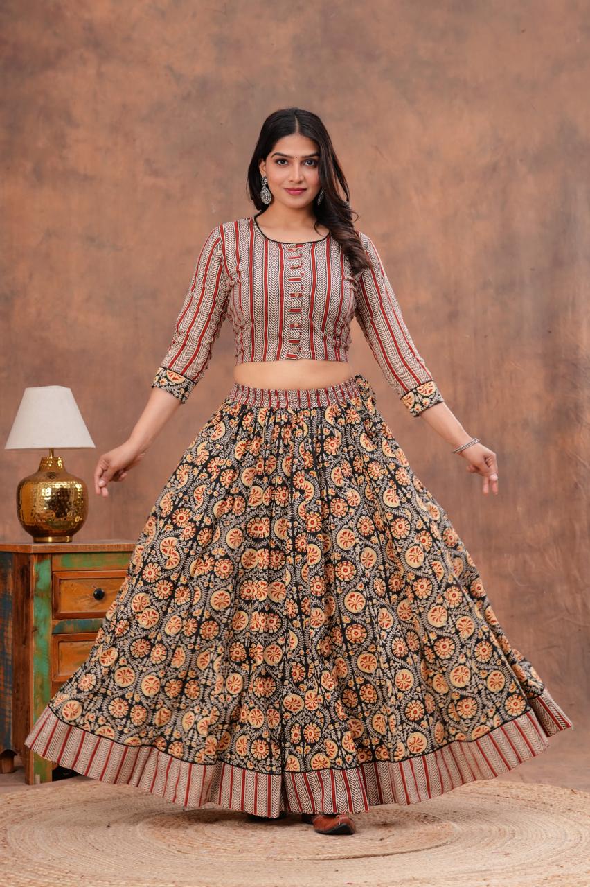 Top & Skirt With Mul Mul Dupatta