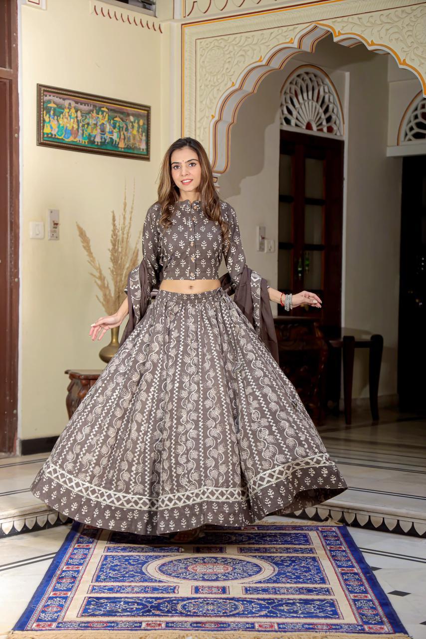 Top & Skirt With Mul Mul Dupatta