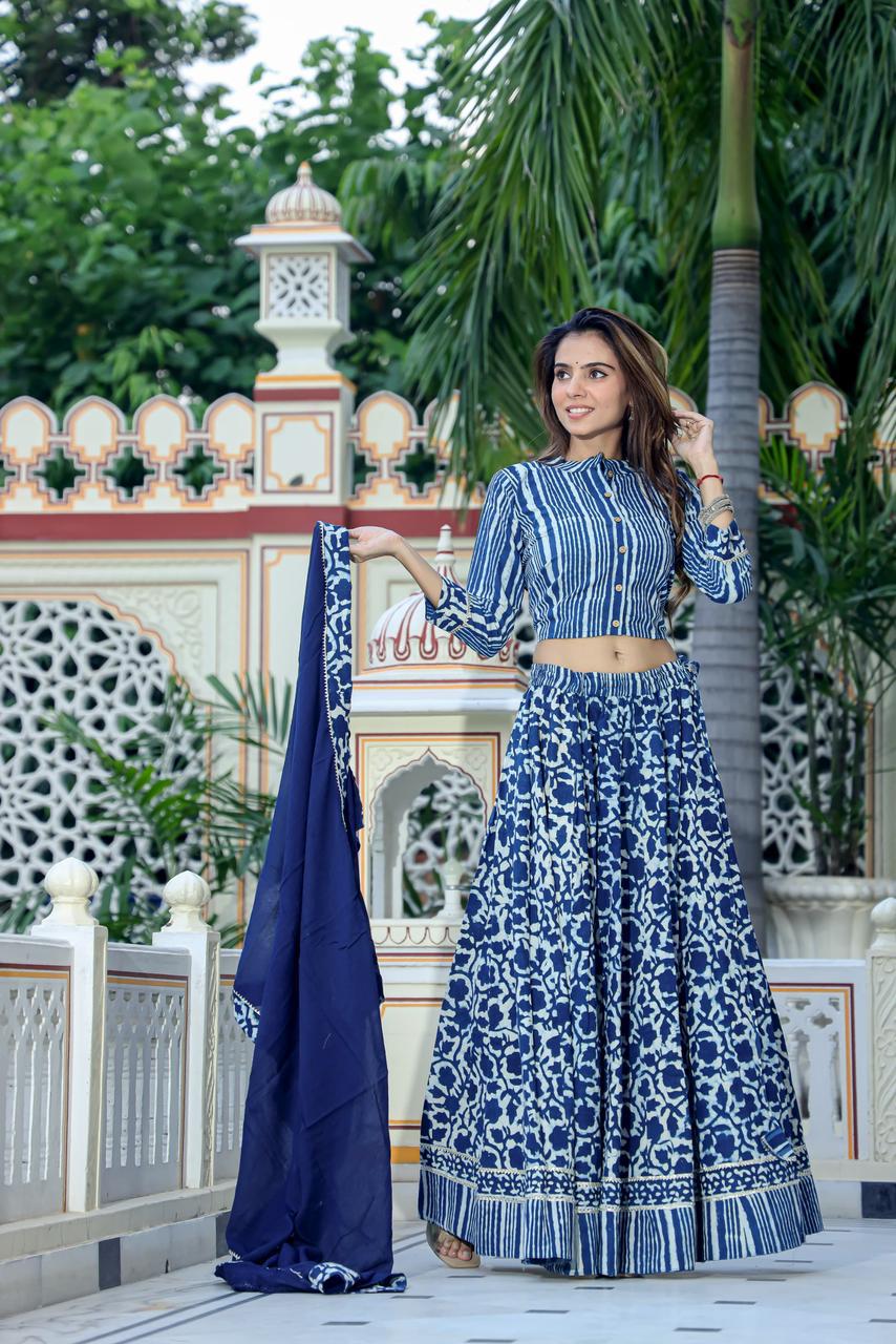 Top & Skirt With Mul Mul Dupatta