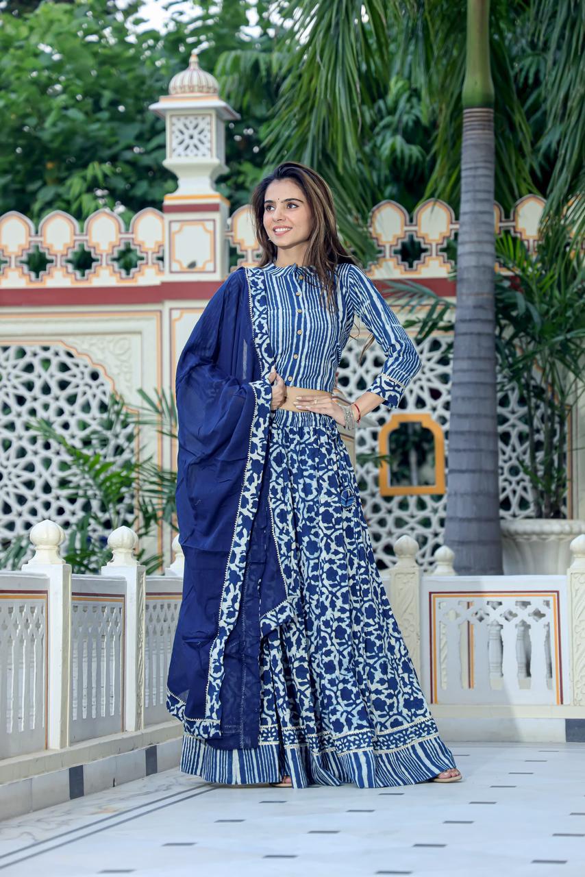 Top & Skirt With Mul Mul Dupatta