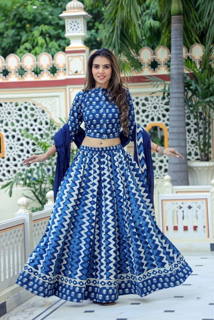 Top & Skirt With Mul Mul Dupatta